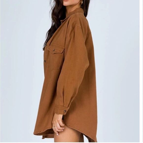 Princess Polly Neve Oversized Shacket Top Brown NEW - Picture 9 of 13